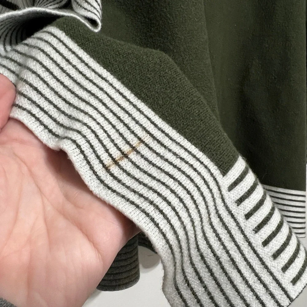 Womens Olive Green Mock Neck Striped‎ Sleeve Poncho Sweater Knit Top One Size